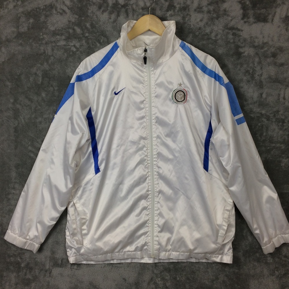 Vtg Nike Inter Milan Football Jacket Mens Large Soccer Satin Track Top White